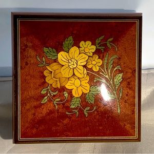 Alice Sturzinger Romance Italy Burl Swiss Movement Music Box Floral Design + Key
